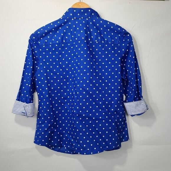 JONES NEW YORK Petites Polka Dot Blouse Blue White - Picture 2 of 9